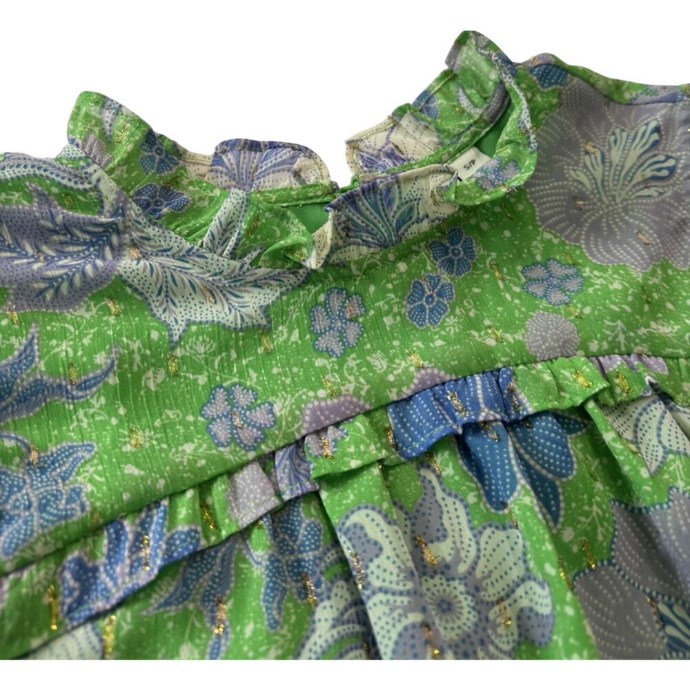 Joie Bright Green Floral Blouse Ruffle Flowy Career Casual Top size small - Picture 7 of 14